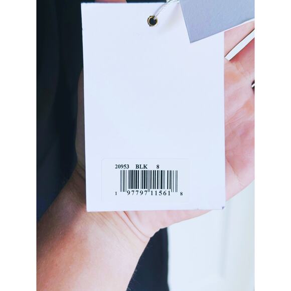 NWT Mac Duggal Black Crepe Belted Tulip Sleeve Midi Dress 8 Quiet Luxury Career - Picture 11 of 13